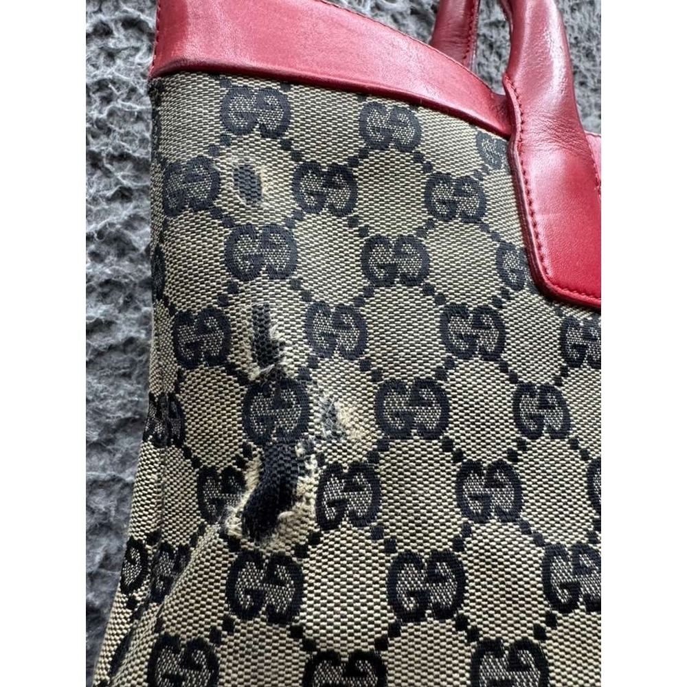 Vintage Gucci GG Monogram Canvas Leather Trim Zippered Tote‎ Bag 10" x 13" - Picture 11 of 16
